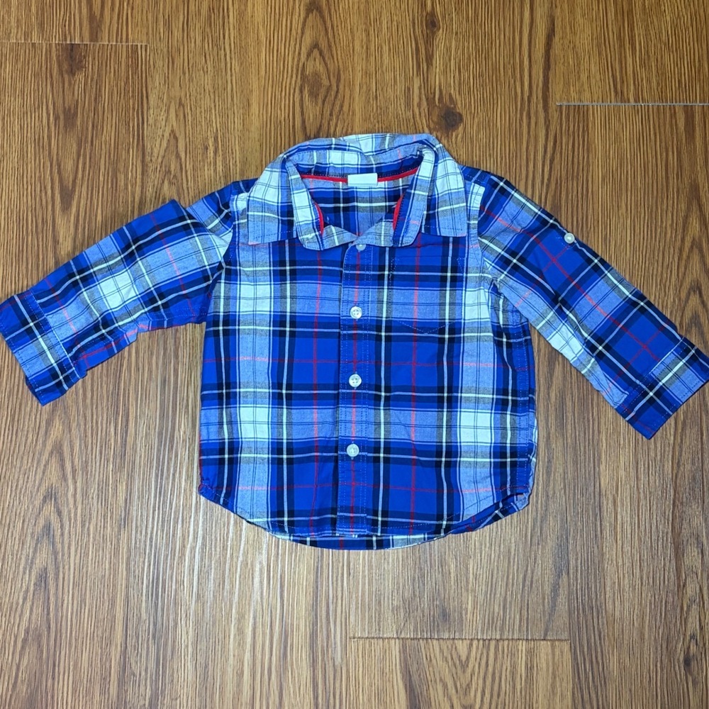 Baby Gap Blue Plaid Button Down Shirt Long Sleeve 6-12 Months Toddler Boys